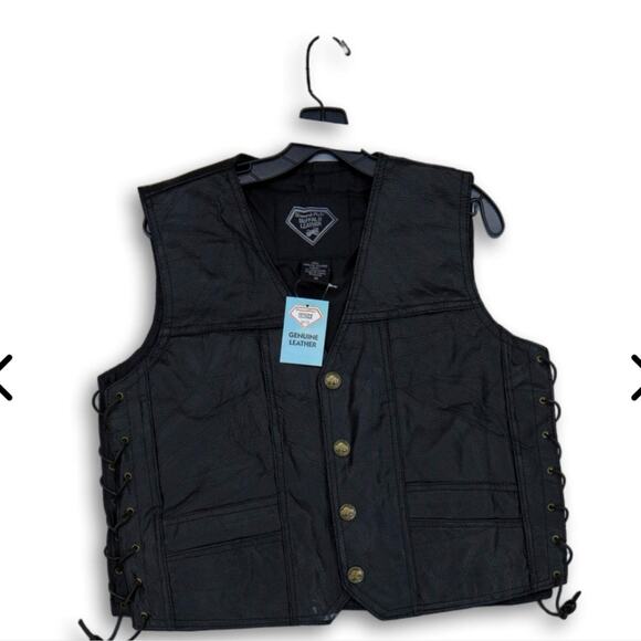DIAMOND PLATE NWT MENS 100% AUTHENTIC LEATHER LACED BIKER VEST SIZE MEDIUM - Picture 4 of 11